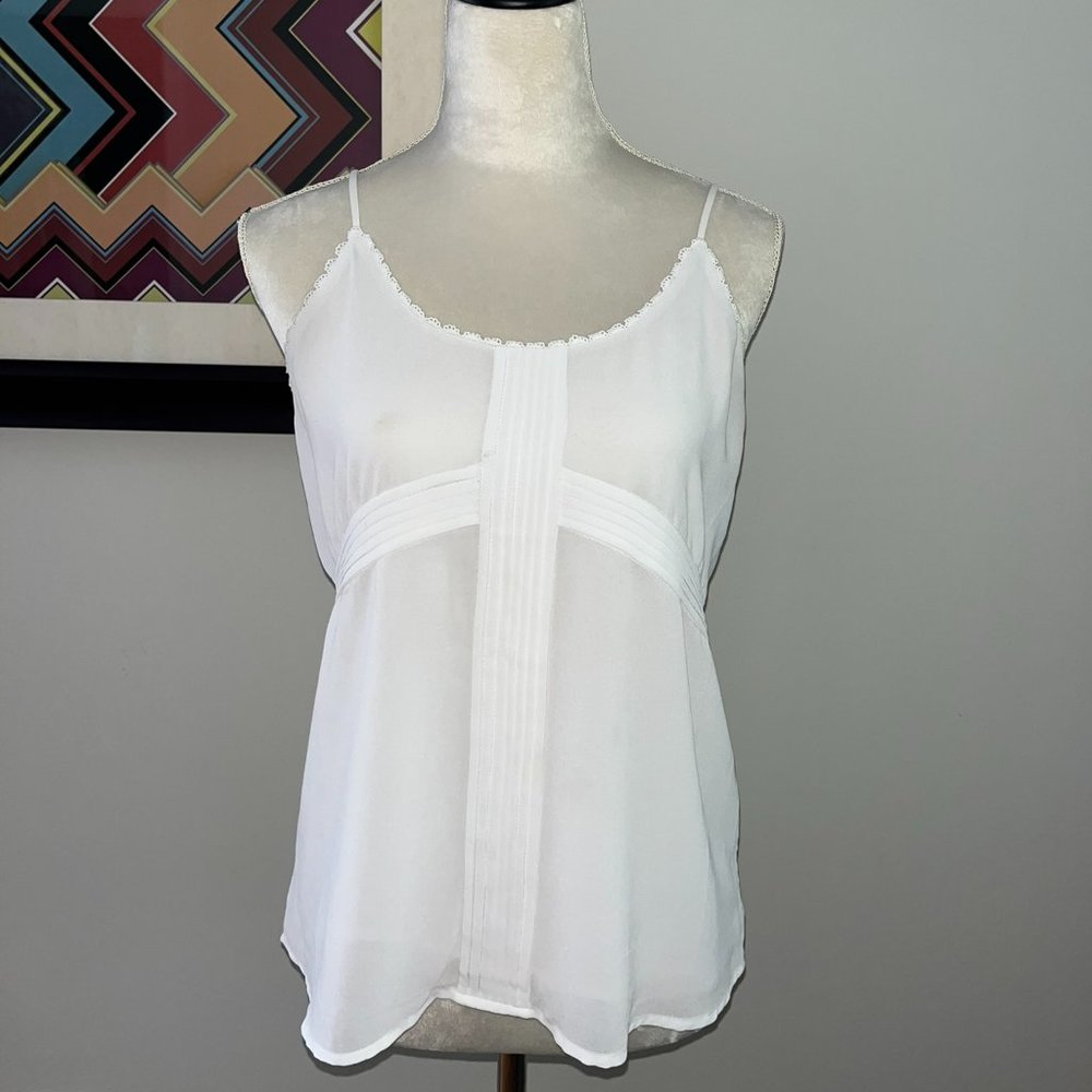 Naked Zebra Off-White Tuxedo Pleat Sleeveless Blouse S